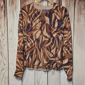 Democracy Swirl Pattern Brown and Blue Sweater Plus Size 1X